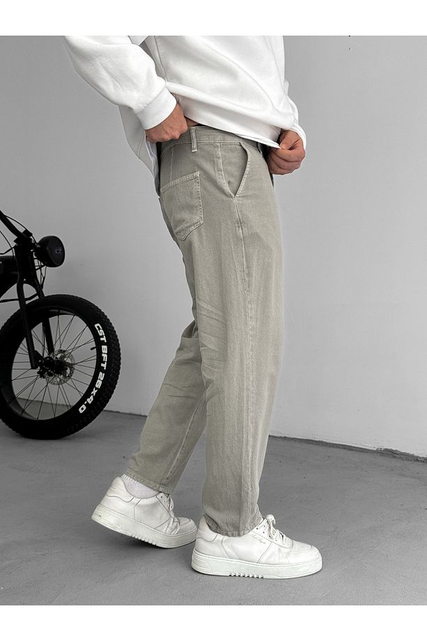 Açık Haki Dokulu Basic Pamuk Pantolon RES-1077 - 4