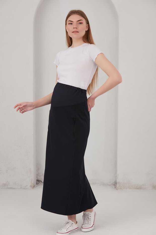 2569-Maternity Clothing Zipper Pocket Fabric Skirt