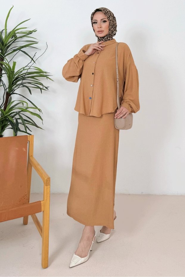 Bürümcük Shirt Dress Double Suit 1362 - Mink