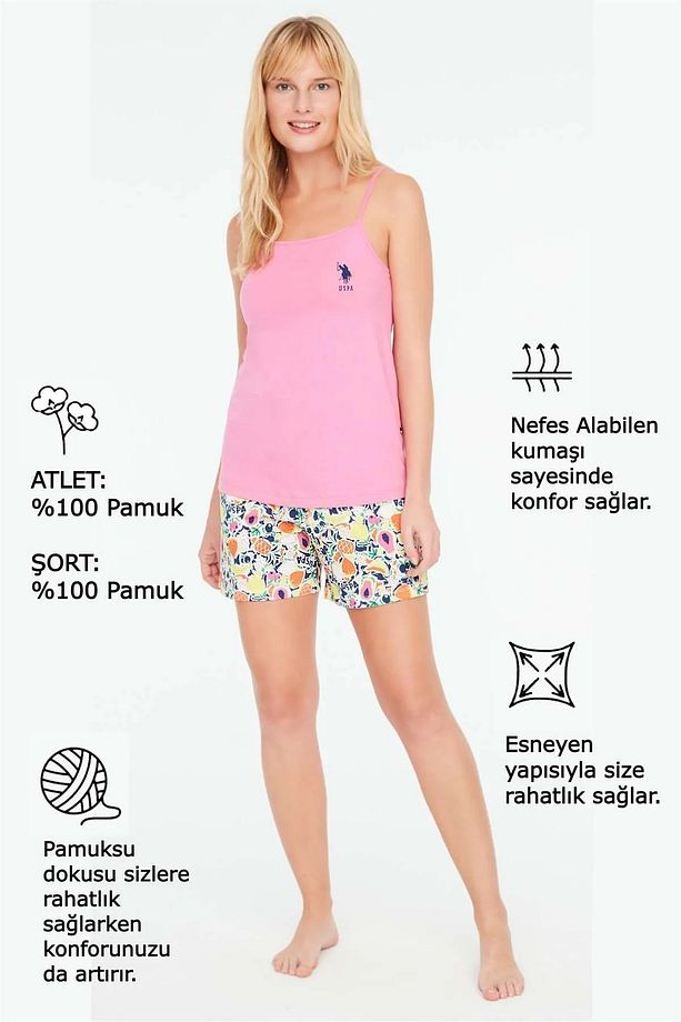 16911 Kadın Pembe Atlet Şort Takımı - 4