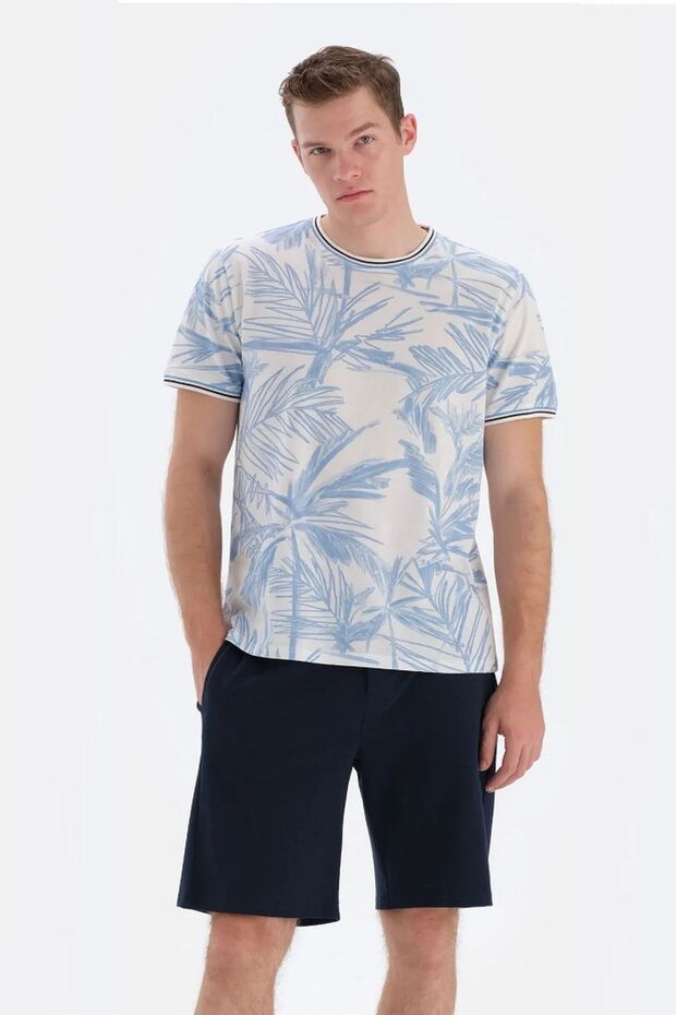 33002 Men's White Short Sleeve Round Neck Shorts Pajama Set