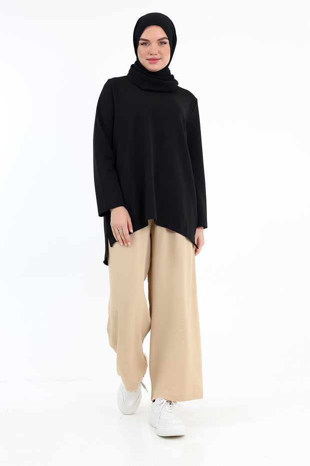 Comfortable Fit Elastic Waist Trousers Stone Color