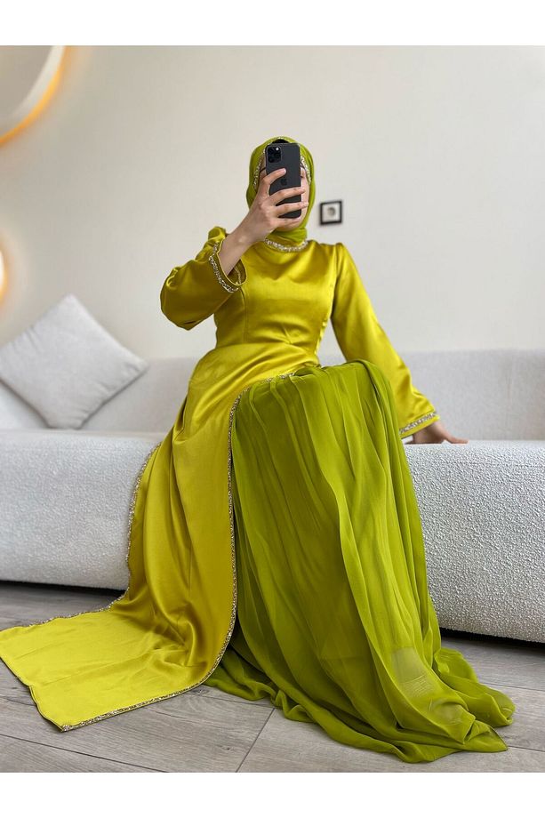 Arya Saten Şifon Abiye Elbisesi - 4