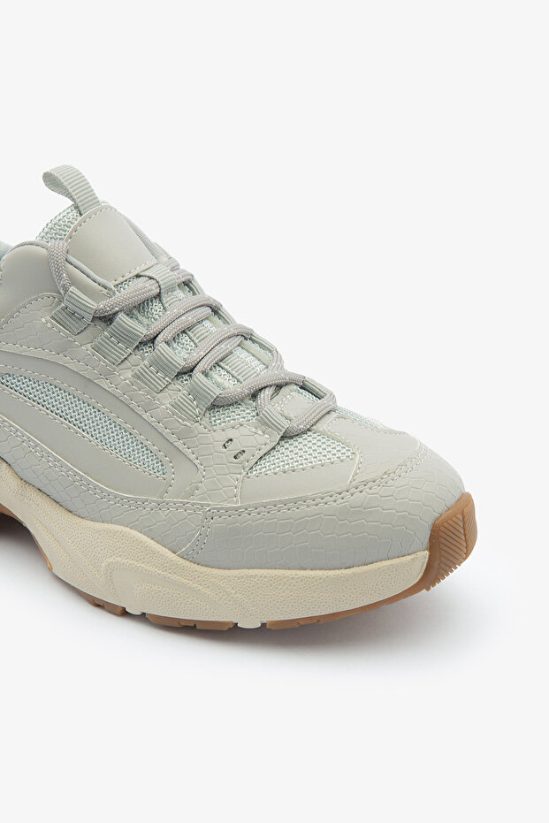 Gri Bağcıklı Hafif Kalın Taban Kadın Sneaker Spor Ayakkabı - 4