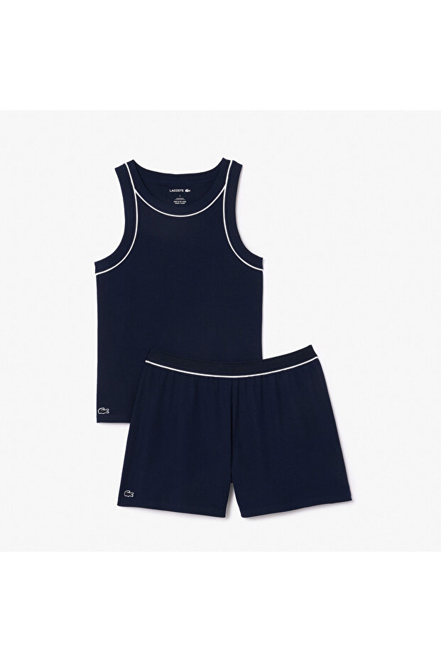 Kadın Kolsuz Bisiklet Yaka Lacivert Pijama Takımı - 5