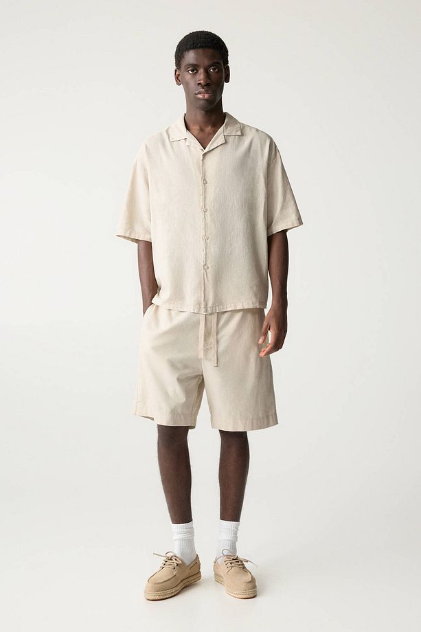 Keten karışımlı jogger bermuda şort - 1