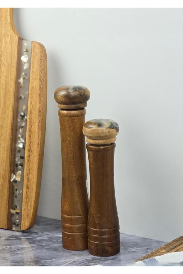 طقم مطحنة بهارات أكاسيا - طقم مرشات ملح - 25 + 20 سم