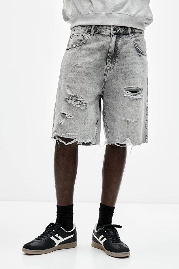 Distressed denim bermuda - 2