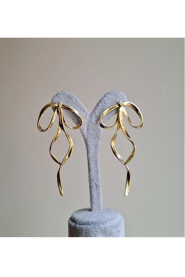 Bow Ribbon Model Gold Color Women's Earrings