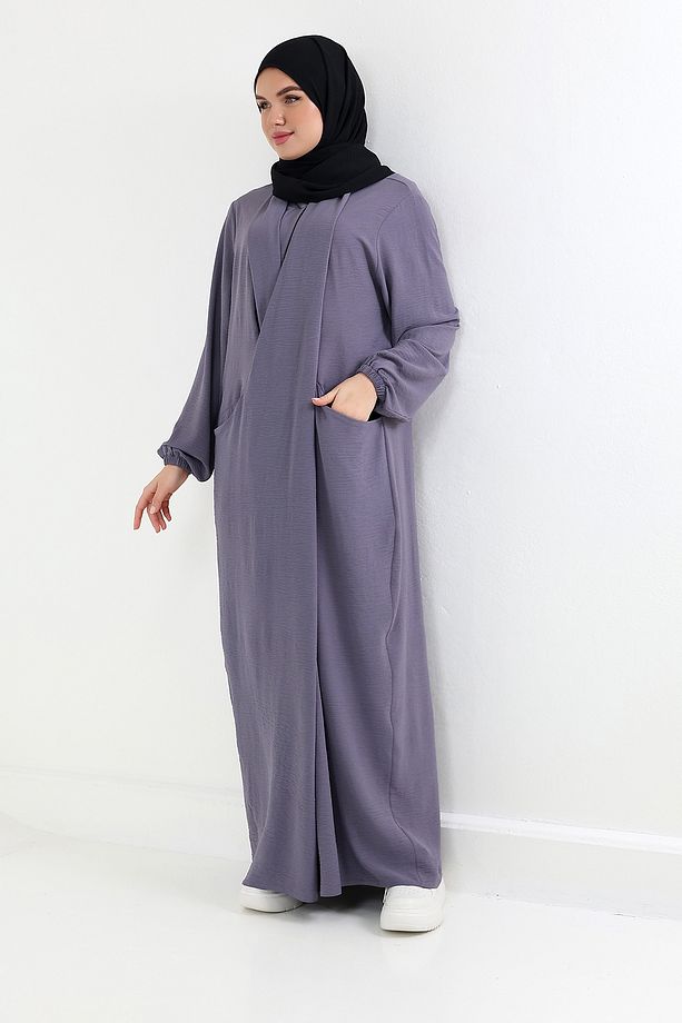 Çift Cepli Casual Bihter Çapraz Elbise Gri - 8