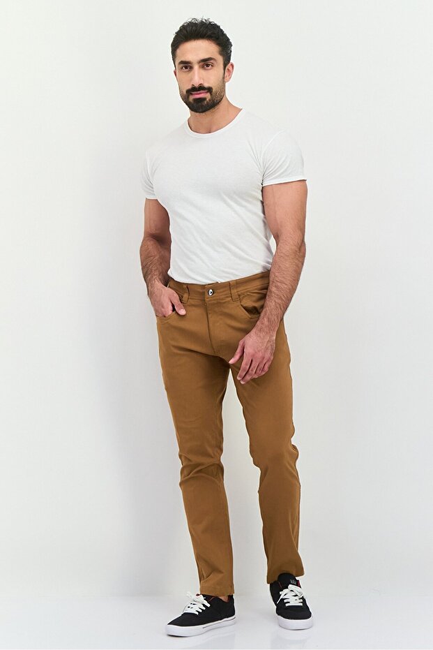 بنطال تشينو سادة بقصّة عادية للرجال، بني - 4