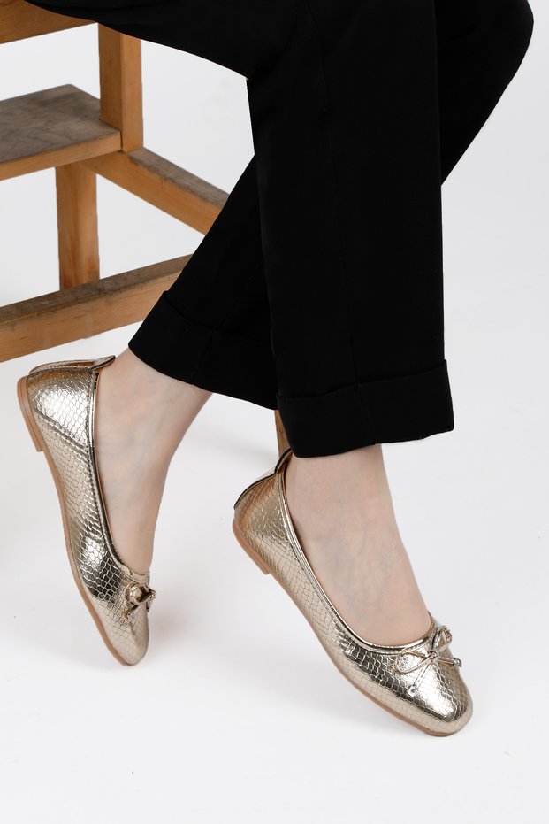 Women's Ballerina Ballerina Ballerina with Bow Gold Snake Pattern in Gold, Silver, Leopard Colors