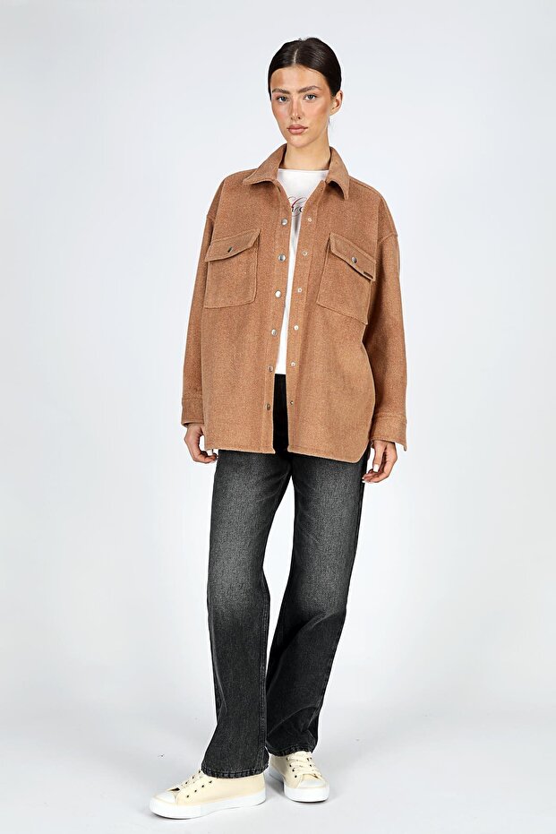 Paint Kadın Dokuma Ceket Taba - 1