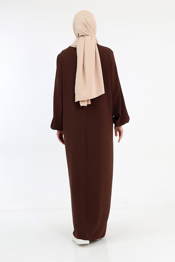 Çift Cepli Casual Bihter Çapraz Elbise Acı Kahve - 9