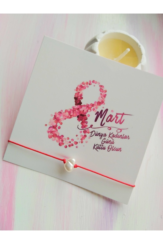 Red Pearl Bracelet - Women's Day Special Gift, with Card, 12 Pieces