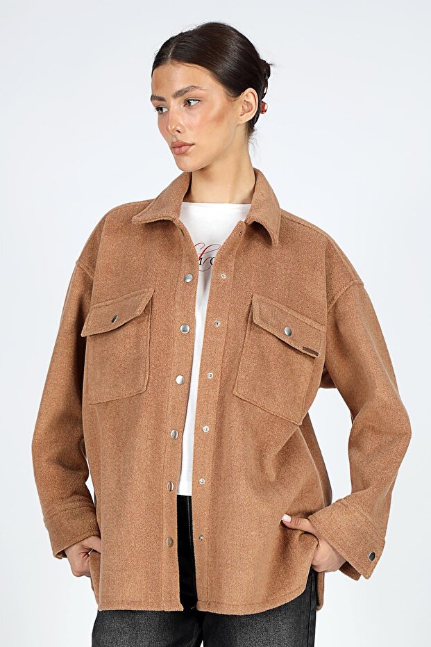 Paint Kadın Dokuma Ceket Taba - 2