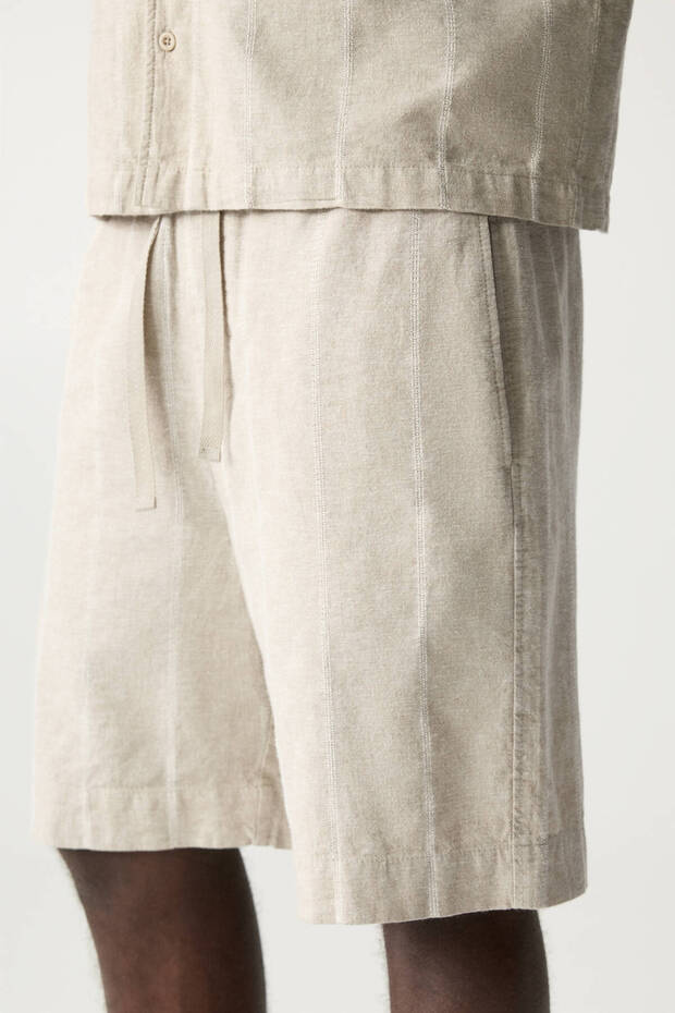 Çizgili ve keten karışımlı jogger bermuda - 5