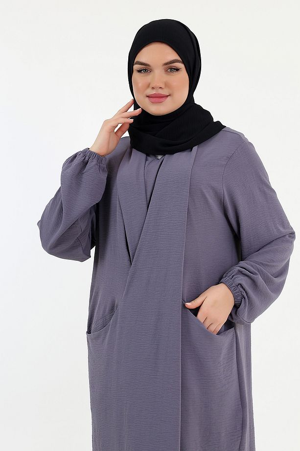 Çift Cepli Casual Bihter Çapraz Elbise Gri - 6