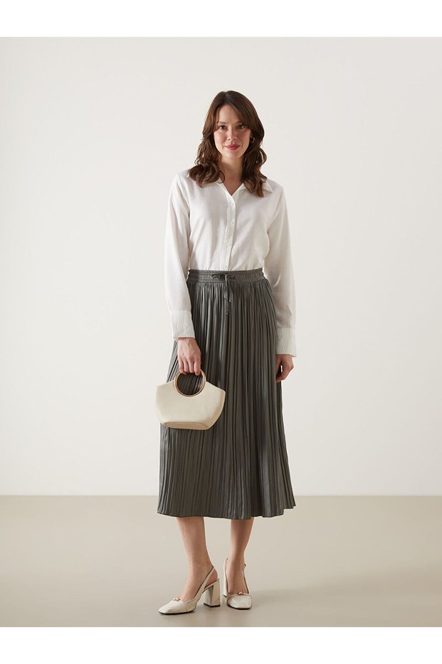 Lc Wai̇ki̇ki̇ Khaki Elastic Waist Satin Women's Pleated Skirt
