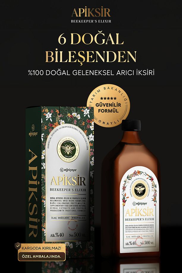 Apiksir 500ml (ZERDEÇAL ZENCEFİL PROPOLİS BAL TARÇIN KARABİBER KARIŞIMI) - 1