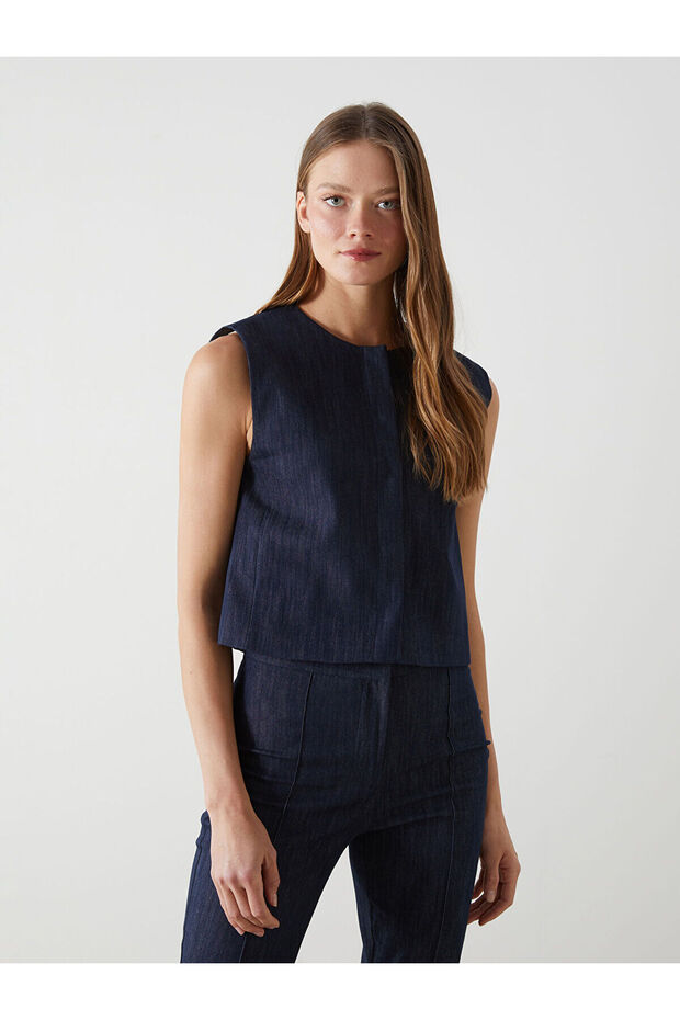 Nevavm Women's Oval Collar Jean Vest with a Difference