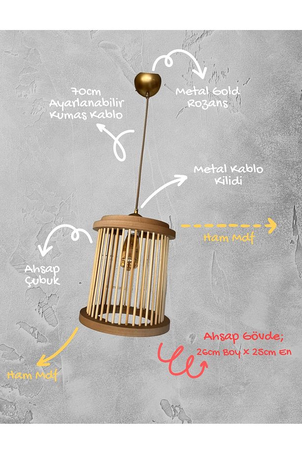 Ramulus Sarkıt Avize - Ahşap Çubuk Kafes - 4