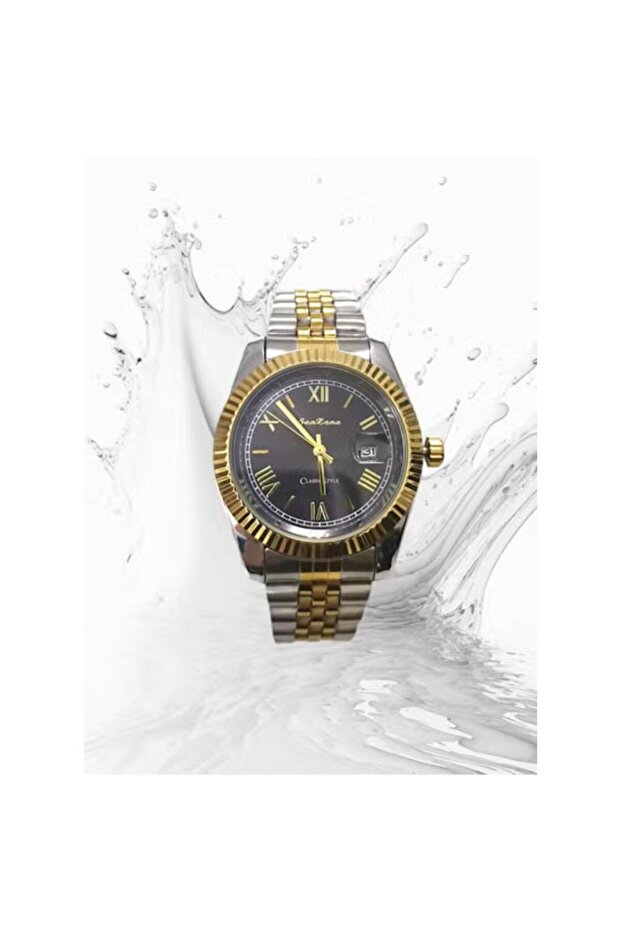 Men's stainless steel analog quartz watch with date display and easy readability