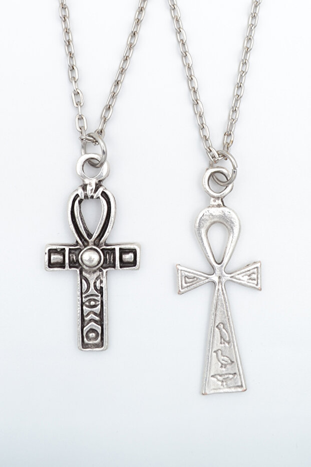 2'li Ankh Anahtarı - Nil'in Anahtarı Gümüş Kaplama Kolye Seti - 1