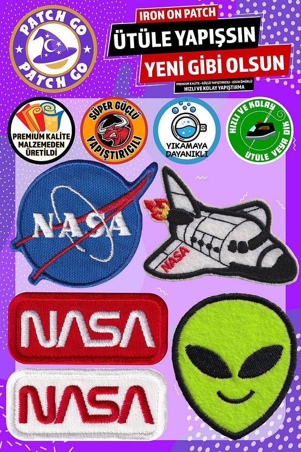 Ütü ile Yapışan Arma, NASA Set (5 Adet), Ütüyle Yapışan Nakış Dokuma Yama Patch - 1