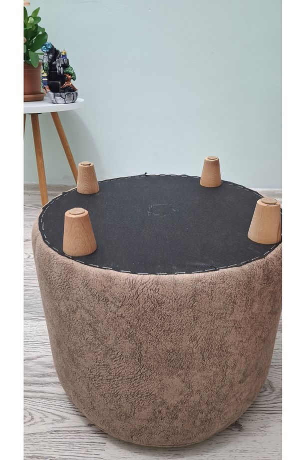 Ahşap Ayaklı Nubuk Yuvarlak Puf&bench Koltuk/tabure - 6