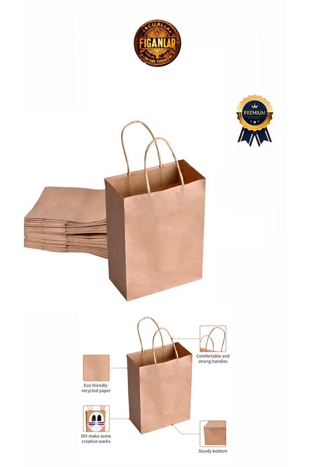 1.kalite kraft Kâğıt Poşet (20x10x22 Cm) Burgu Saplı  (10 Adet) Kâğıt Çanta hediye poşeti - 7