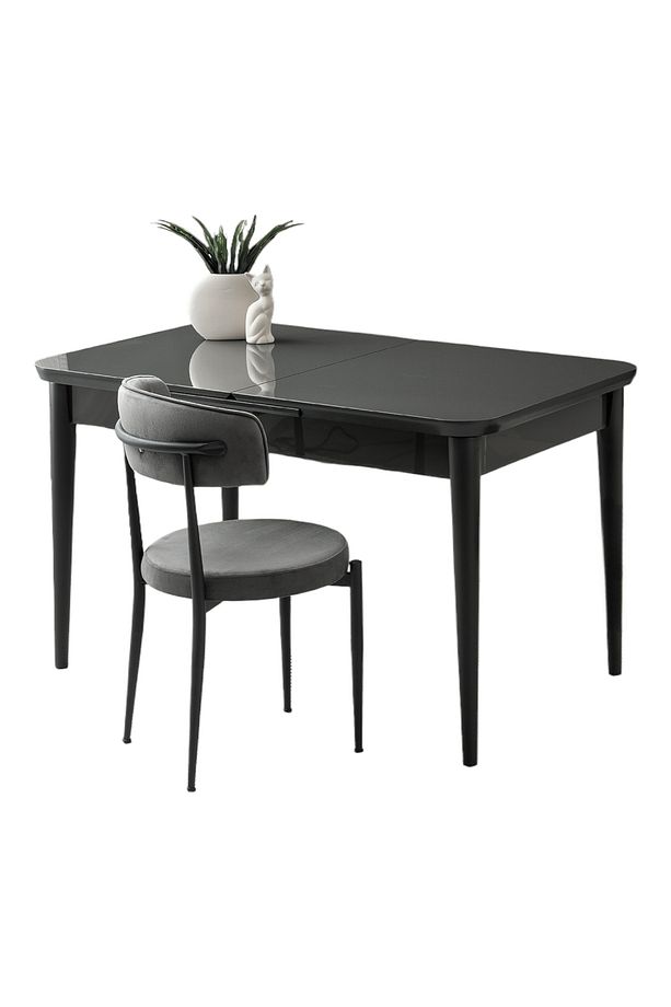 Kelebek Tekno Koyu Gri Renk Highgloss Açılır 130X80 Masa (Açılımış Ölçüsü 167X80) - 1