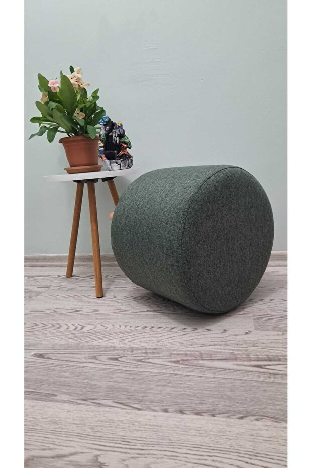 Ahşap Ayaklı Keten Yuvarlak Puf&bench Koltuk/tabure - 4
