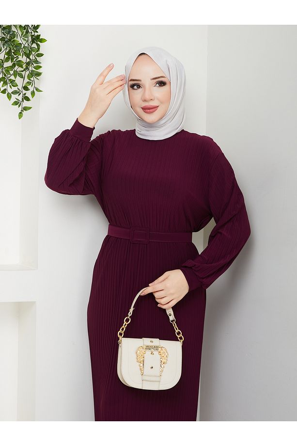 Harika Sandy Kemerli Piliseli Elbise - 5