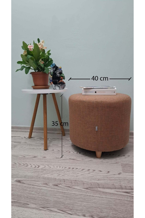 Ahşap Ayaklı Keten Yuvarlak Puf&bench Koltuk/tabure - 2
