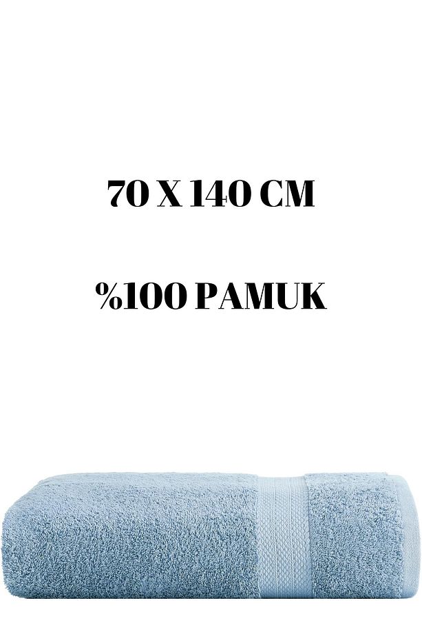 Mavi Banyo Havlusu Duş Vücut Havlusu Yumuşak Su Emici %100 Pamuk Çizgi Desenli 70 X 140 Cm - 1