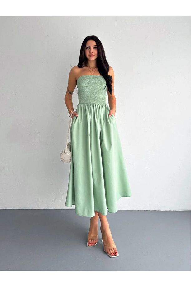Straplez Midi Elbise - 2