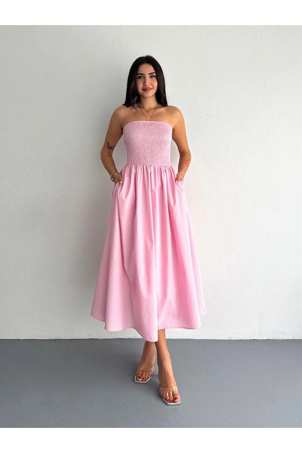 Straplez Midi Elbise - 3
