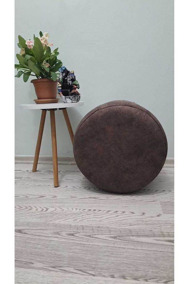 Ahşap Ayaklı Nubuk Yuvarlak Puf&bench Koltuk/tabure - 3