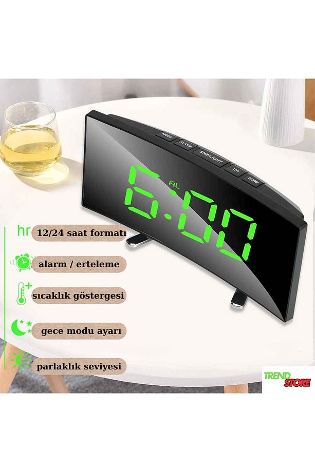 TrendStore7 İnç LED Dijital Alarmlı Elektronik Kavisli Masa Üstü Çalar Saat - 5