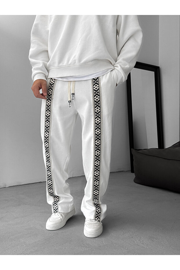 Beyaz Mozaik Patchli Boru Paça Eşofman RES-5131/ - 1