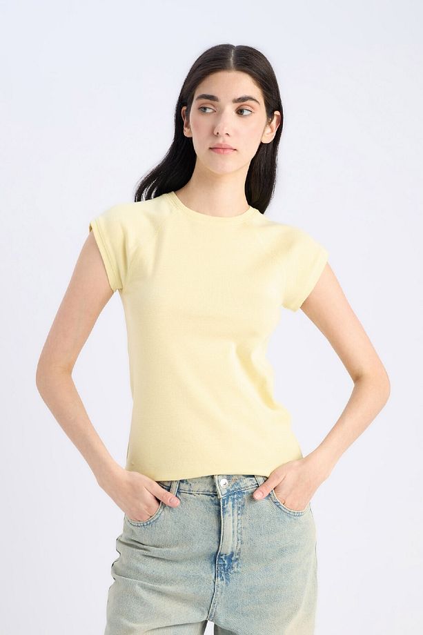Slim Fit Dar Kesim Bisiklet Yaka Basic Düz Ribana Kısa Kollu Tişört C7334AX25SP - 4