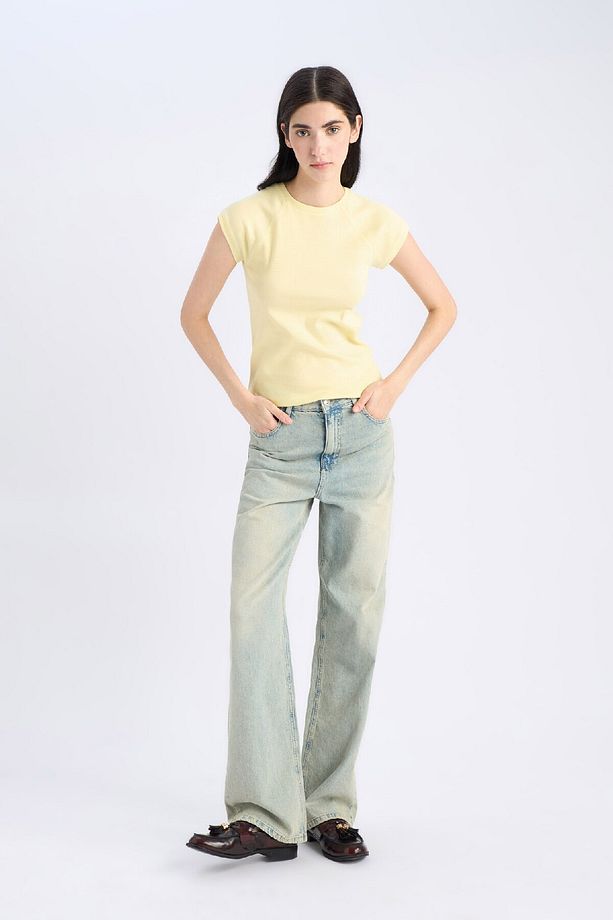 Slim Fit Dar Kesim Bisiklet Yaka Basic Düz Ribana Kısa Kollu Tişört C7334AX25SP - 2