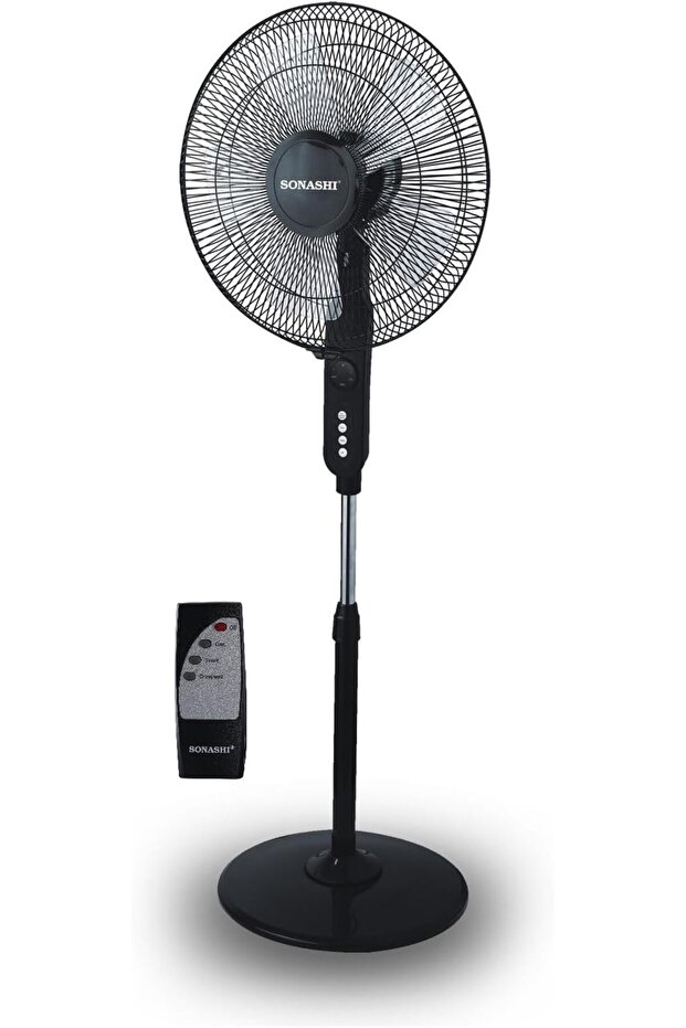 SF-8027SR 16-Inch Floor Stand Fan with Remote Control & 3-Speed Switch [Black]