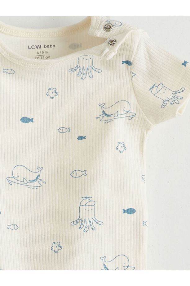 LCW baby Ekru Bisiklet Yaka Erkek Bebek Çıtçıtlı Body 2'li - 6