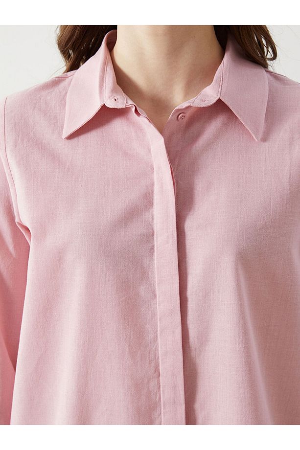LCW Modest Pembe Gömlek Yaka Düz Gizli Düğmeli Kadın Tunik - 3