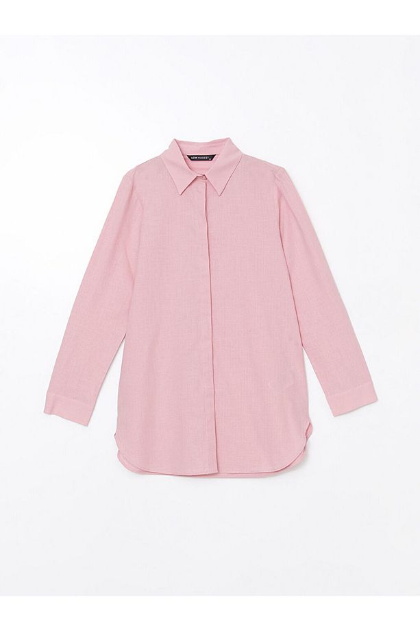 LCW Modest Pembe Gömlek Yaka Düz Gizli Düğmeli Kadın Tunik - 5