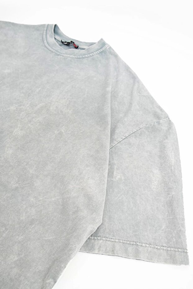 Yıkamalı Beyaz Basic Oversize Unisex Tshirt - 3
