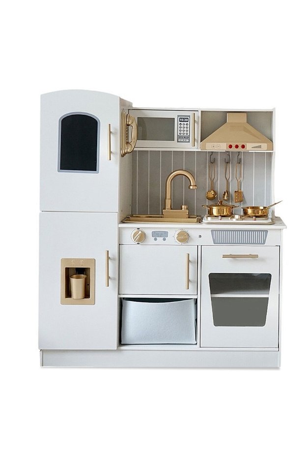 Wooden Play Kitchen Toy Set with Light, Kids Children Pretend Toy Kitchen Playset with Sink Play