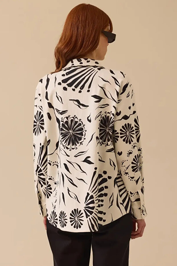 Shirt - Patterned Buttoned Jacket, White - 3